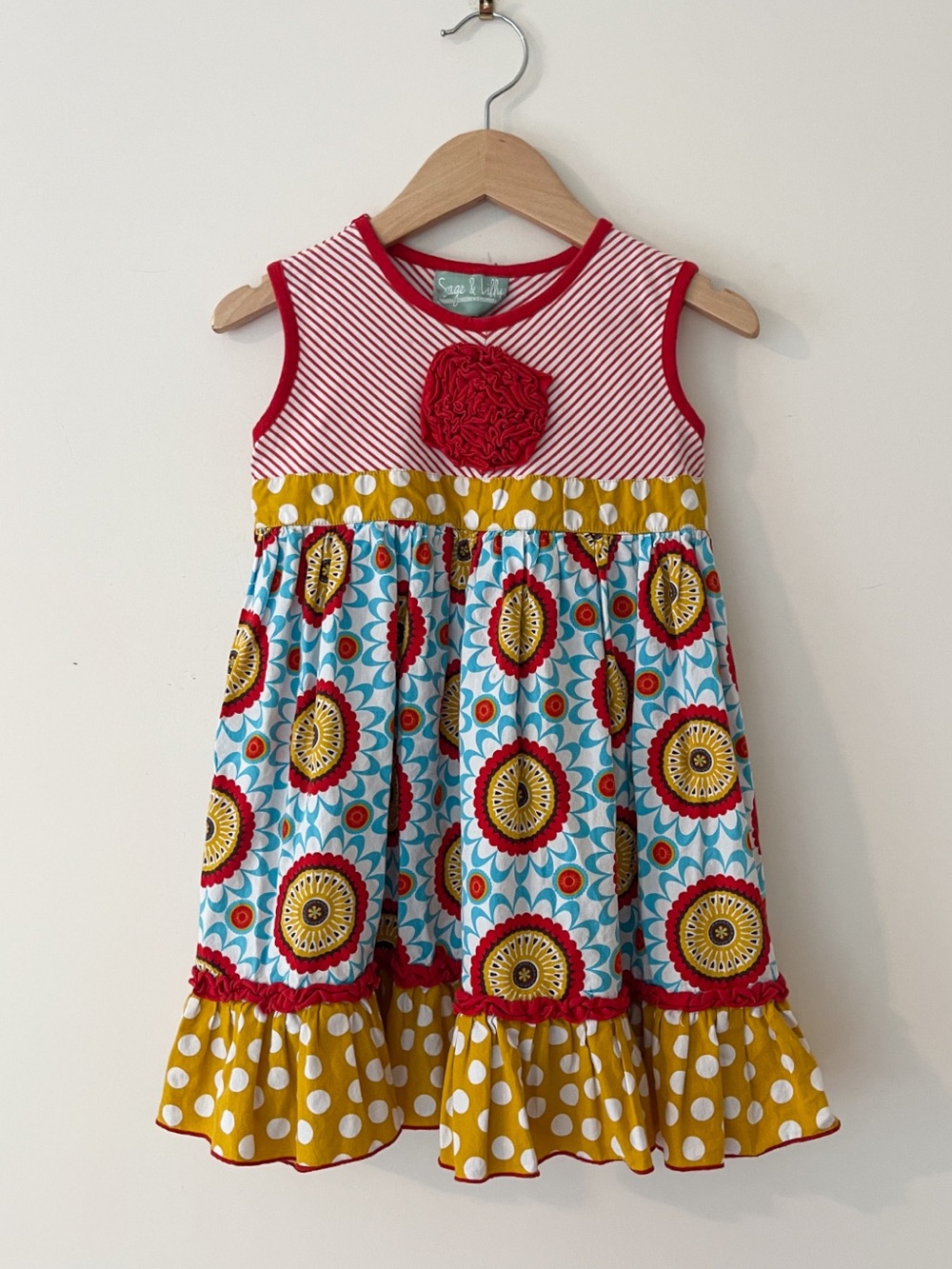 SAGE & LILLY EUC Colorful Mixed Prints 3D Rosette Ruffle Hem Summer Swing Dress